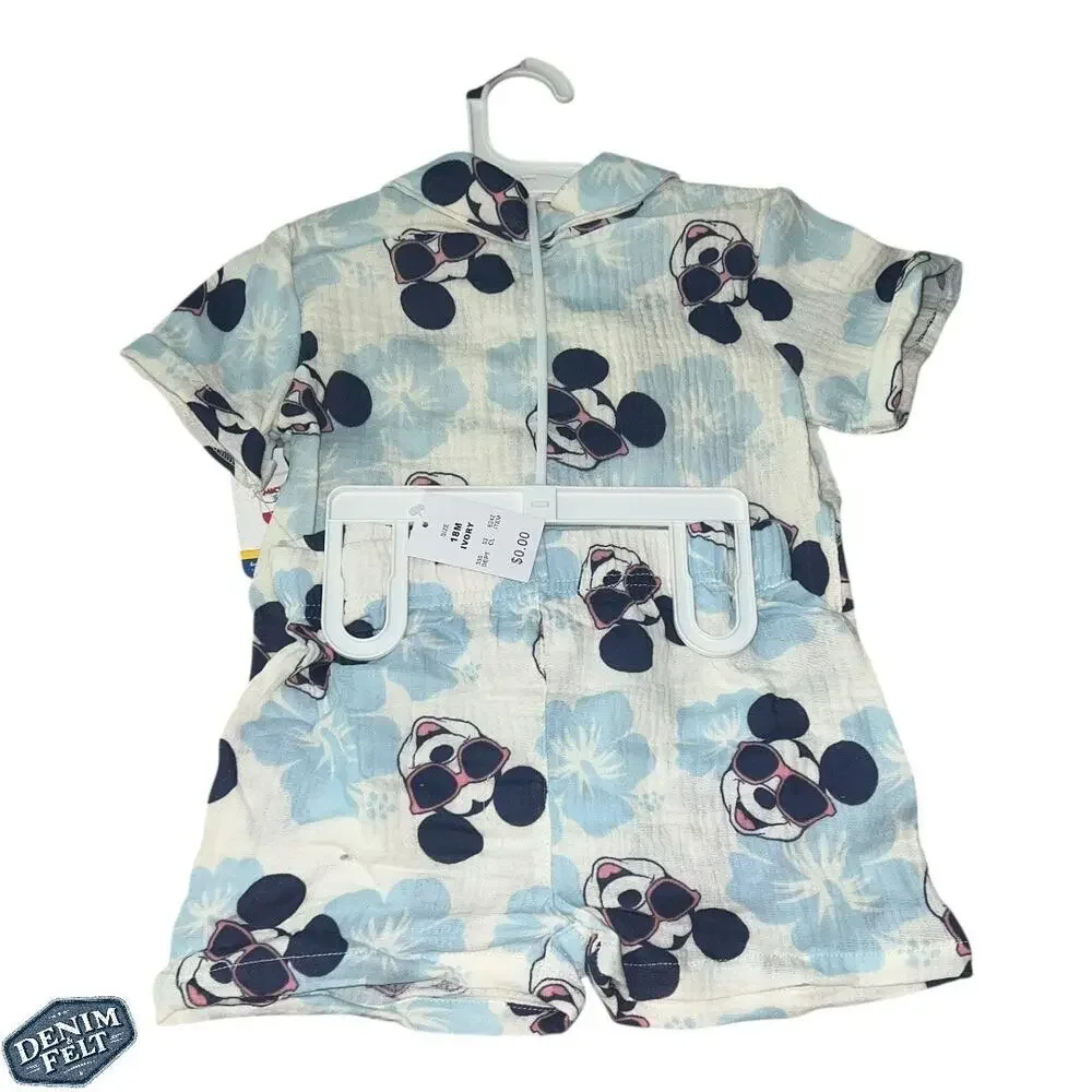 Disney Toddler Boys' 2pc Mickey Mouse Woven Gauze Button-Up‎ Top & Shorts Set